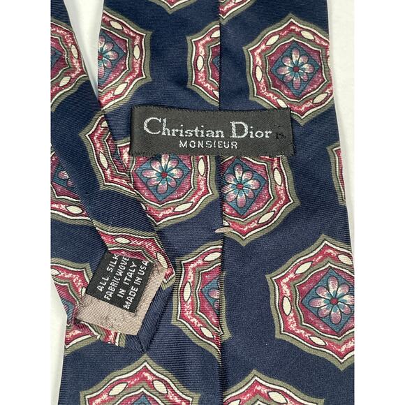 Christian Dior Tie Men’s Blue 100% Silk VTG Geometric Designer Wedding Business - Picture 3 of 3
